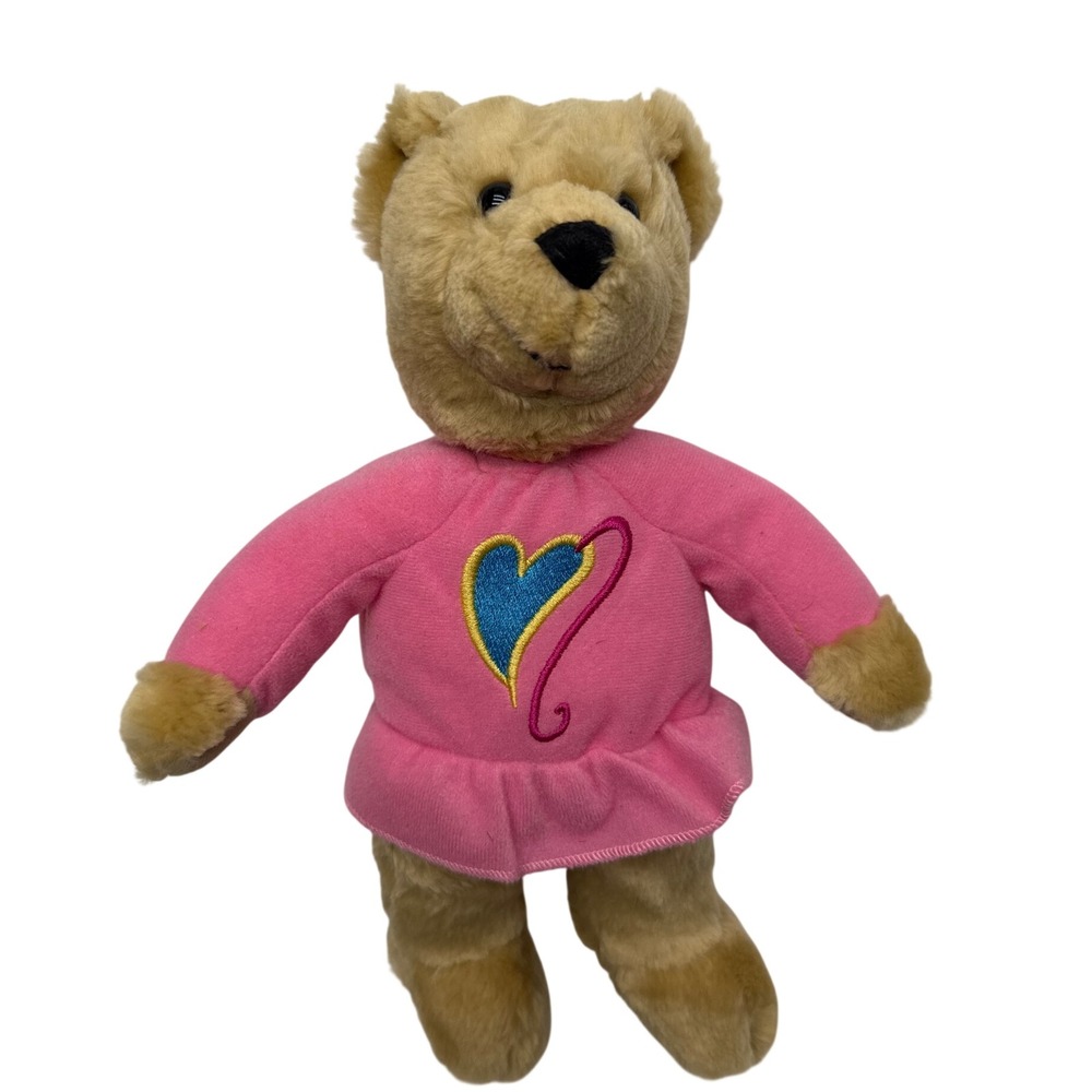 Hallmark Tan Teddy Bear Plush Pink Dress Heart Embroidery Magnet PR2450 9.5 inch
